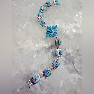 NWOT Handmade Sterling Silver Fire Opal Flower Bracelet